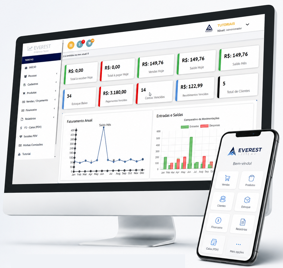 Interface intuitiva do Sistema PDV Everest